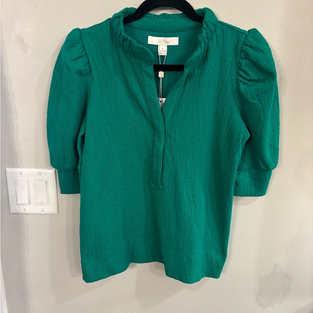 Lilly Pulitzer Teal Puff-Sleeve Tunic Top